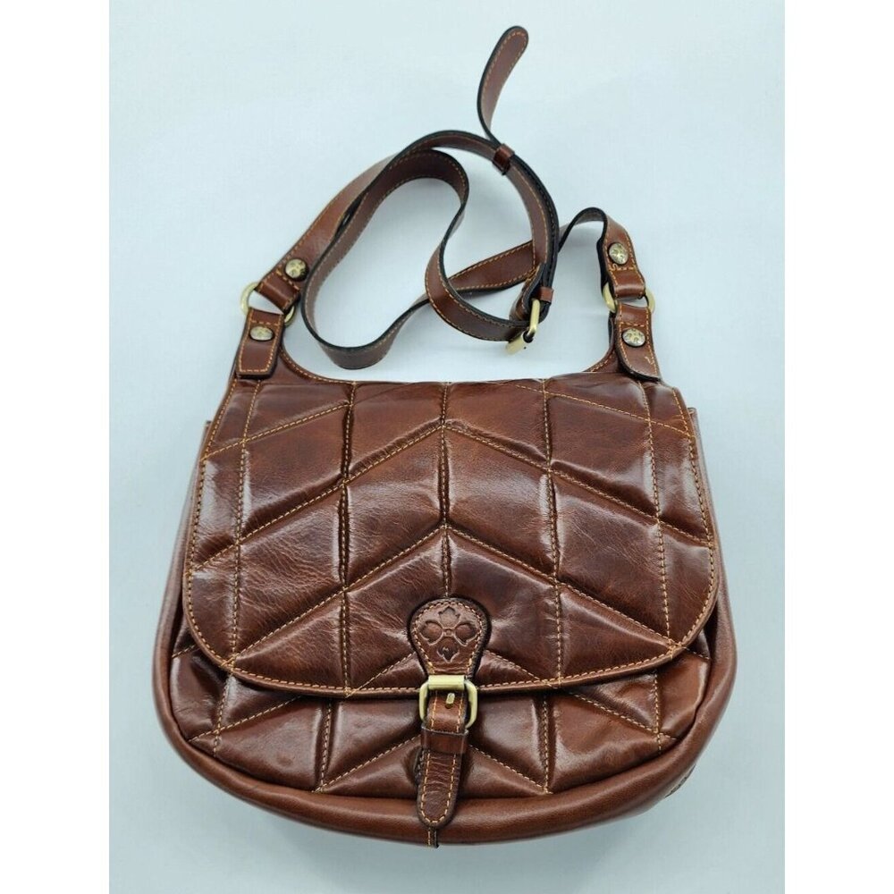 Patricia Nash London Quilted Leather Saddle Crossbody Purse Cognac Brown $269
